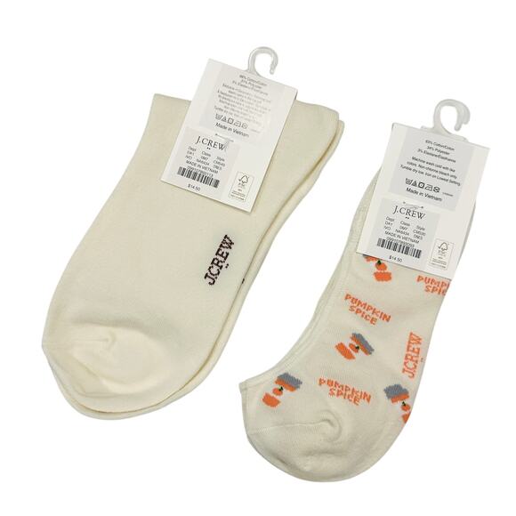 J Crew Women’s Sock Set – Cream Pumpkin Socks & Pumpkin Spice No-Show Socks NWT - Picture 2 of 2